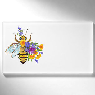 Badge D'identification Abeille à fleurs avec plantes sauvages