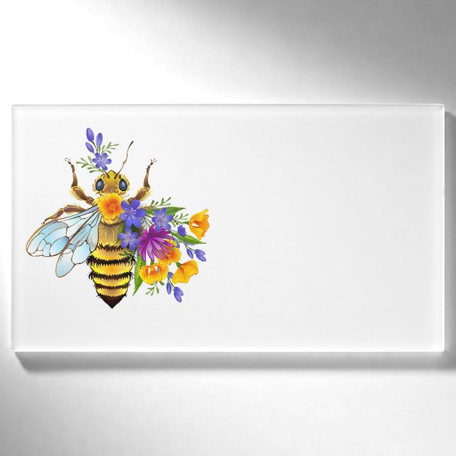 Badge D'identification Abeille à fleurs avec plantes sauvages (Devant)