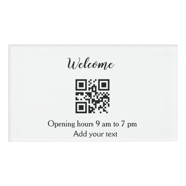 Badge D'identification Accueil simple ouverture bienvenue code barre QR a (Devant)