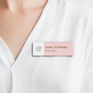 Badge D'identification Add Logo Simple Blush Pink Pastel Light Name Title