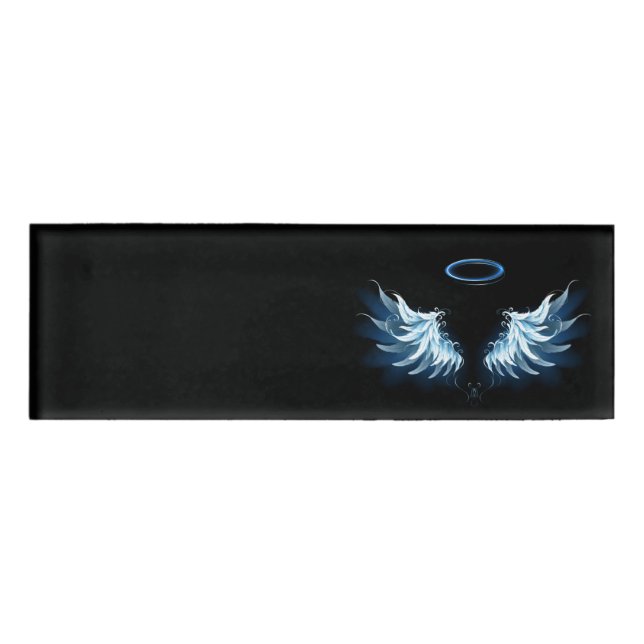 Badge D'identification Ailes d'angle brillant bleu sur arrière - plan noi (Devant)
