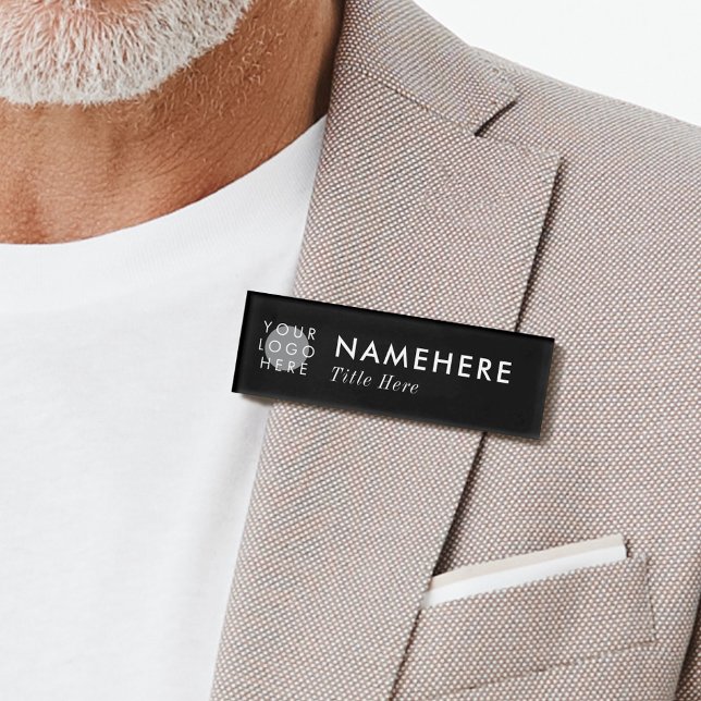 Badge D'identification Ajouter Logo Élégant Simple Bold Black Magnet Titr (Créateur téléchargé)