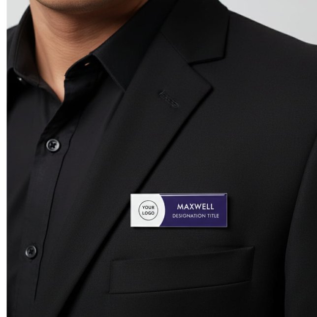Badge D'identification Ajouter un logo | Titre d'aimant élégant simple mo (Créateur téléchargé)