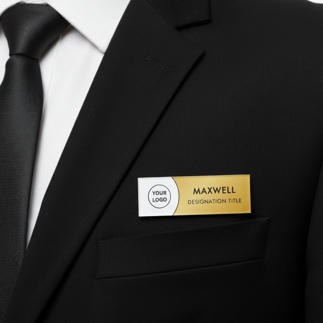 Badge D'identification Ajouter un logo | Titre d'aimant élégant simple mo (Créateur téléchargé)