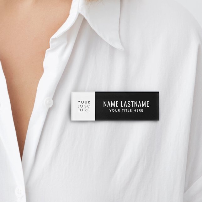 Badge D'identification Ajouter Votre Logo Black White Basic Titre Simple (Créateur téléchargé)