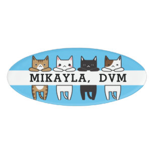 Badge D'identification Amusant Cadre de chats multicolores bleu