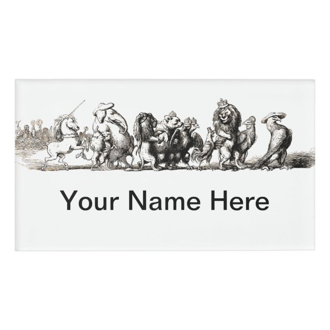 Badge D'identification Animal Cute Art Unicorn Elephant Lion Zoo (Devant)