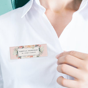 Badge D'identification Antique Floral rose pâle