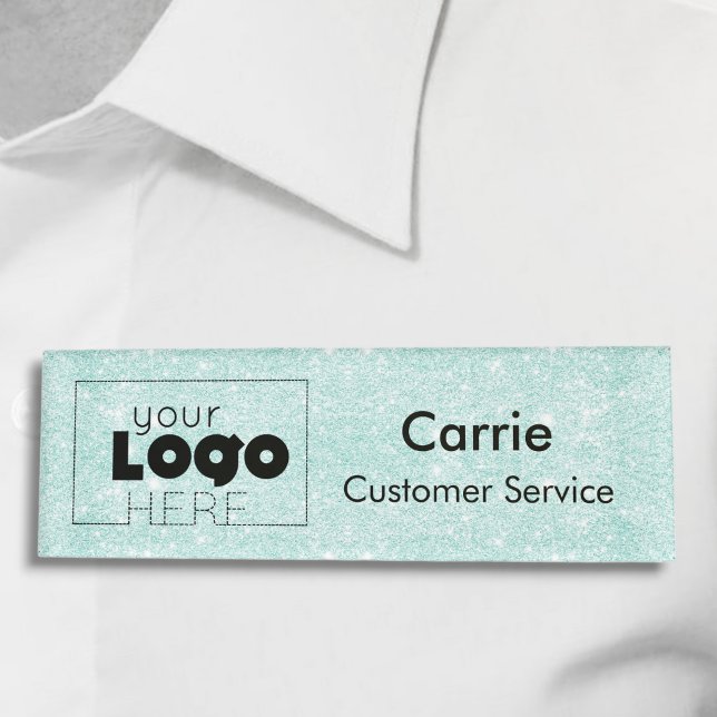 Badge D'identification Aqua Blue Parties scintillant Business Logo Nom de (Créateur téléchargé)