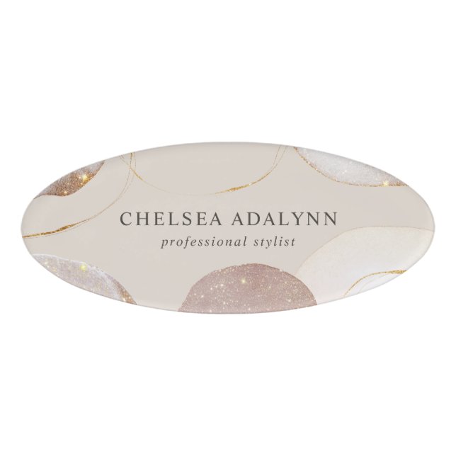 Badge D'identification Aquarelle Abstraite brillant Luxe Elegant Or (Devant)