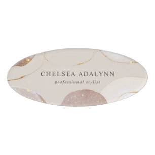 Badge D'identification Aquarelle Abstraite Pailletée Luxe Élégant Or