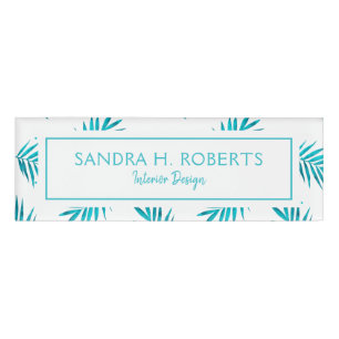 Badge D'identification Aquarelle bleu-vert palmier feuille motif