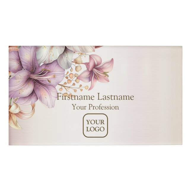 Badge D'identification Aquarelle Boho Rose Fleurs Élégante Et Élégante (Devant)