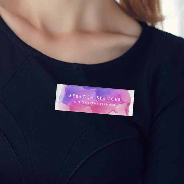 Badge D'identification Aquarelle Magenta moderne (Créateur téléchargé)