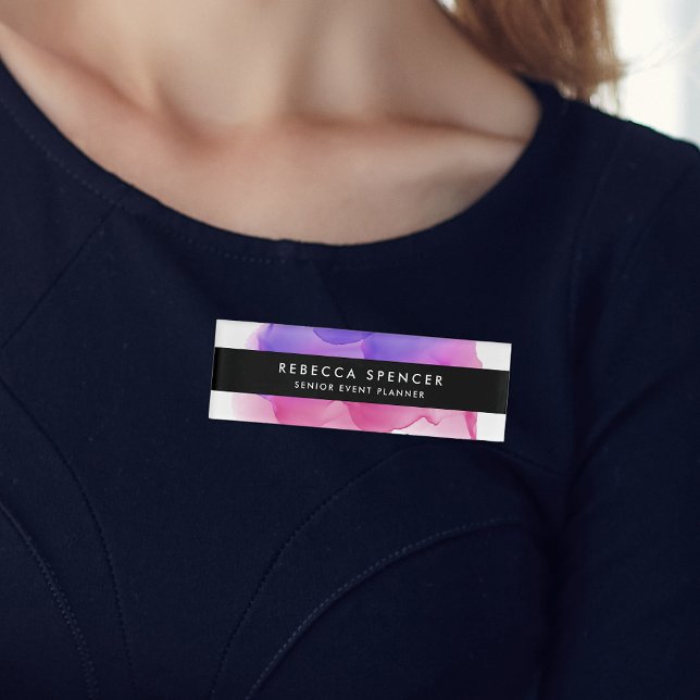 Badge D'identification Aquarelle Magenta moderne (Créateur téléchargé)