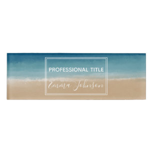 Badge D'identification Aquarelle moderne Gold Blue Beach