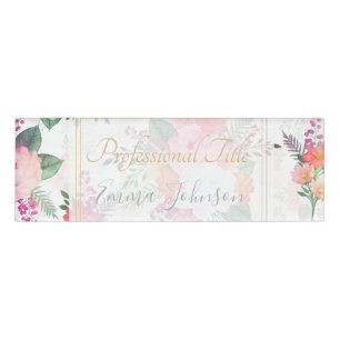 Badge D'identification Aquarelle rose Fleurs Design blanc