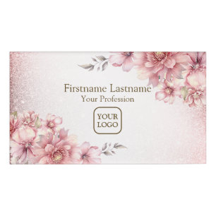 Badge D'identification Aquarelle rose Fleurs Parties scintillant brillant