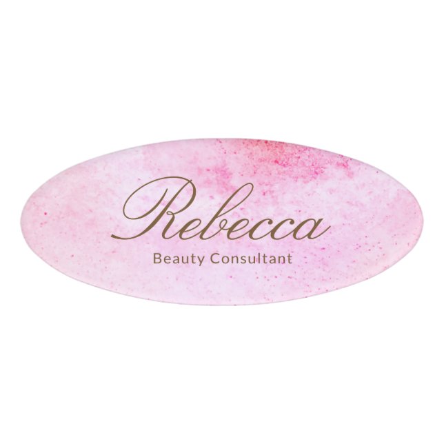 Badge D'identification Aquarelle rose Personnel Employé Nom magnétique Ba (Devant)