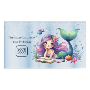 Badge D'identification Aquarelle Sirène Mer Vie Mignonne Belle