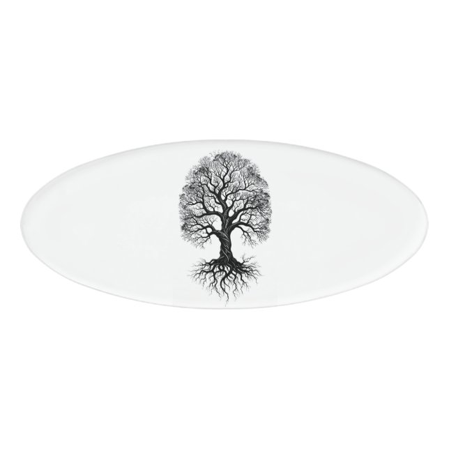 Badge D'identification Arbre de Vie Zen Ovale Nom Étiquette (Devant)