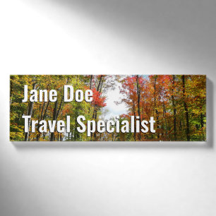 Badge D'identification Arbres d'automne et ciel bleu Photographie de la n