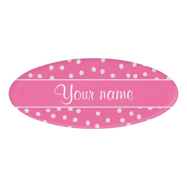 Badge D'identification Arrière - plan rose de pois blanc malpropre mignon (Devant)