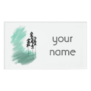 Badge D'identification art de l'arbre vert scandinave simple moderne ment