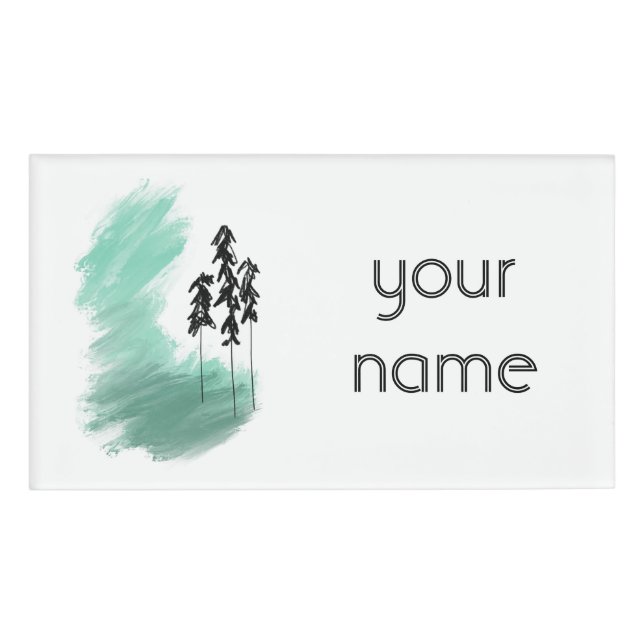 Badge D'identification art de l'arbre vert scandinave simple moderne ment (Devant)