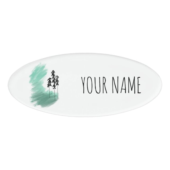 Badge D'identification art de l'arbre vert scandinave simple moderne ment (Devant)