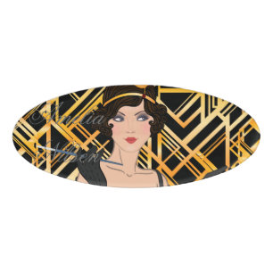 Badge D'identification art déco, flipper girl, vintage, grand Gatsby, ch