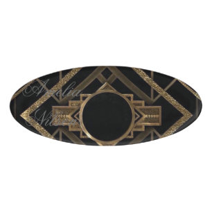 Badge D'identification Art déco, nouveau, cru, noir, or, chic, élégant