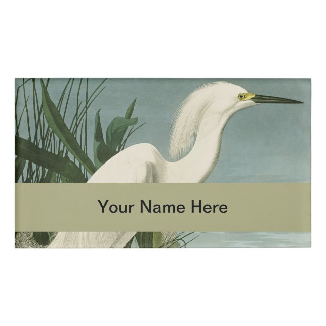 Badge D'identification Audubon Héron de neige Oiseaux d'aigrettes blanche (Devant)