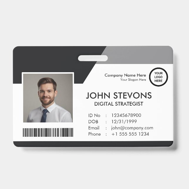 Badge d'identification avec nom de l'employé, logo (Avant)