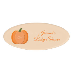 Badge D'identification Baby shower Citrouille neutre genre mignon Orange
