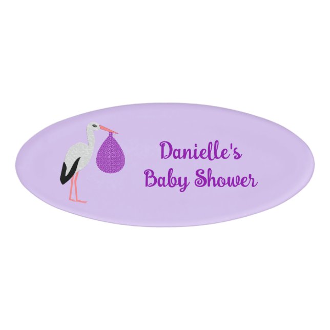 Badge D'identification Bain de bébé cigogne bébé genre neutre Violet (Devant)