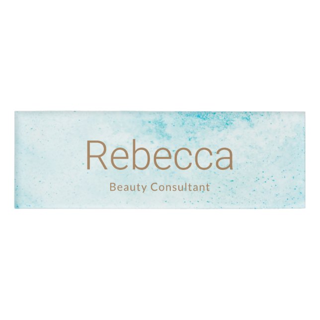 Badge D'identification Balise Aquarelle bleue Employé Nom magnétique (Devant)