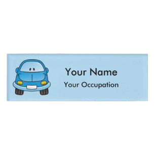 Badge D'identification Balise de nom de voiture de dessin animé bleu