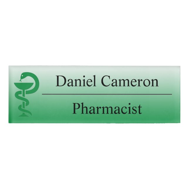 Badge D'identification Balise de nom du pharmacien vert personnalisé (Devant)