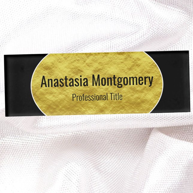 Badge D'identification Balise de nom élégant Faux Gold Foil Oval Black Te (Créateur téléchargé)