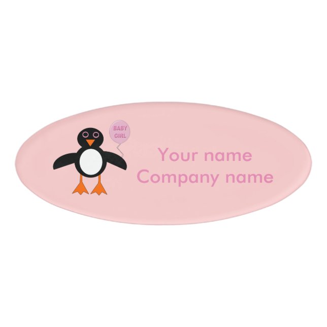 Badge D'identification Balise de nom personnalisé Bébé rose mignon Pingou (Devant)