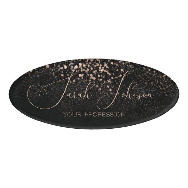 Badge D'identification Balise de nom personnalisé Golden Rain Black (Devant)