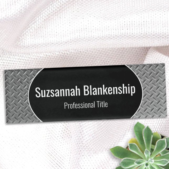Badge D'identification Balise Faux Metal Diamond Plate Black Center Nom (Créateur téléchargé)