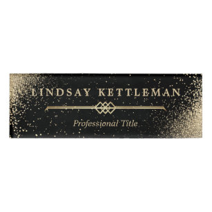 Badge D'identification Balise Nom de la Parties scintillant noire et or