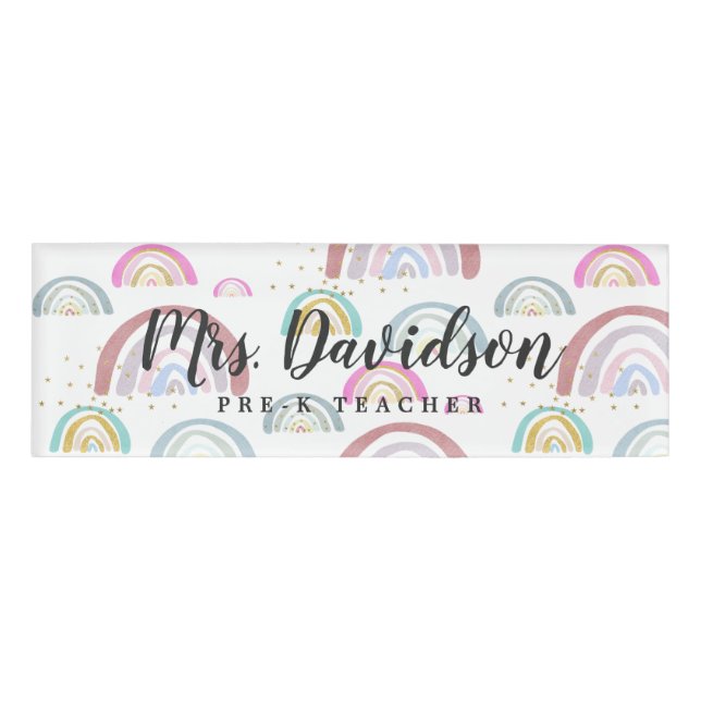 Badge D'identification Balise Nom du Motif arc-en-ciel joyeux (Devant)