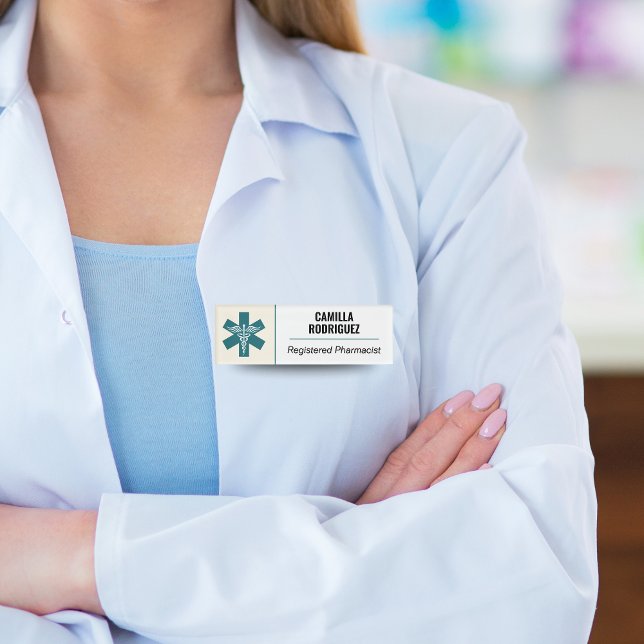 Badge D'identification Balise RX Pharmacy Service Médicale avec logo (RX Pharmacy Medical Care Name Tag with Logo)
