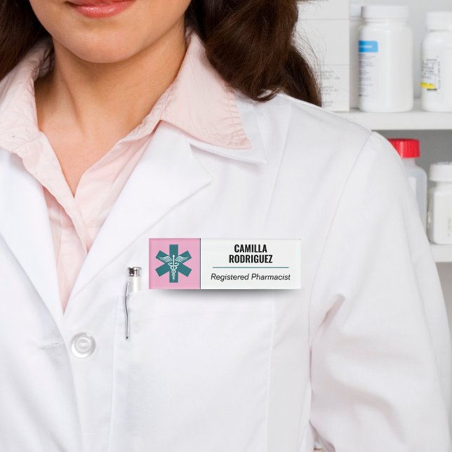 Badge D'identification Balise RX Pharmacy Service Médicale avec logo (RX Pharmacy Medical Care Name Tag with Logo)