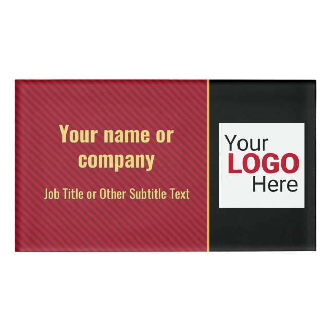 Badge D'identification Bande d'entreprise noire et rouge foncé - Votre ma (Devant)