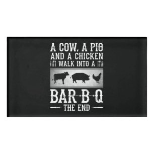 Badge D'identification BBQ  Une Vache, Un Cochon Et Un Poulet Se Promener