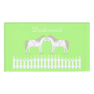 Badge D'identification Beau Cheval Mariage Blanc Personnalisé Bridesmaid